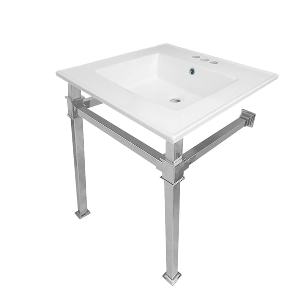 Kingston Brass KVPB25224Q1 25-Inch Ceramic Console Sink (4" Faucet Drilling), White/Polished Chrome KVPB25224Q1 - main